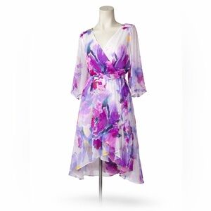 DKNY Asymmetrical Floral Dress in Purple and Pink size 14 sheer dress spring
